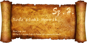 Széplaki Henrik névjegykártya